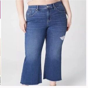Lane Bryant Cropped Flare Mid Rise Jeans Flex Magic Waistband Stretch Sz 14